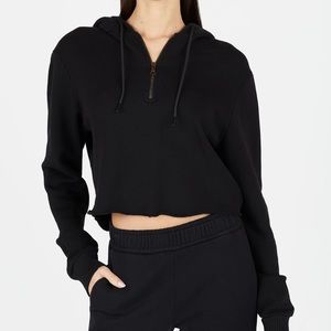 Cotton citizen Brooklyn crop half zip black hoodie